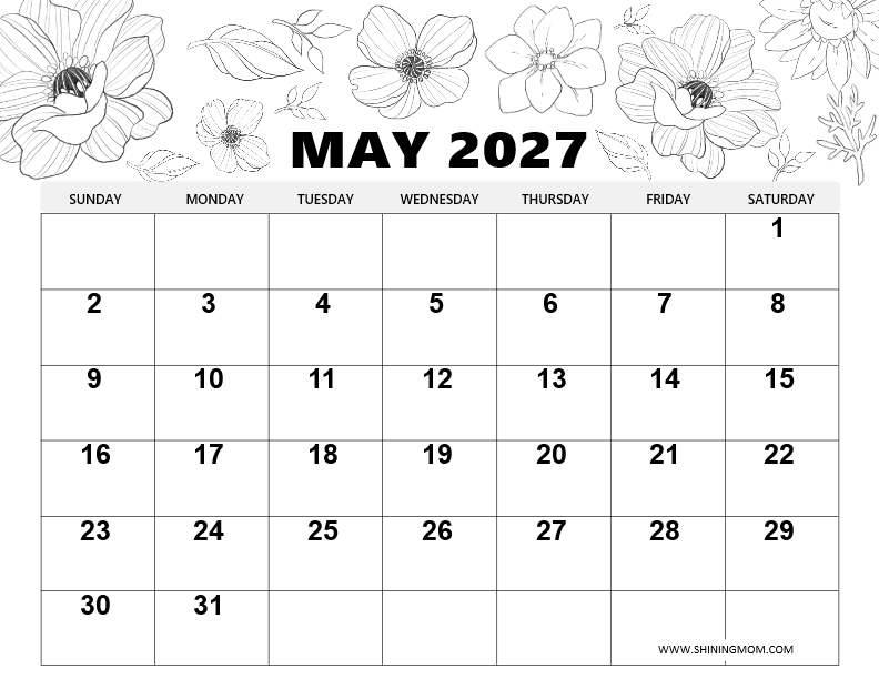 May 2027 Calendar Coloring